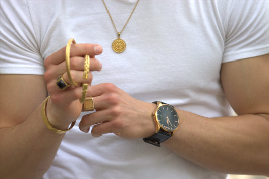 Set de pendiente compas con brazalete infinito (dorado)